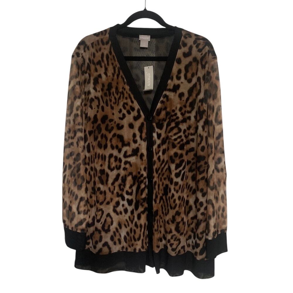NWY Chico’s Animal Print Cardigan Lightweight Sheer Size 4/XXL Mobwife Capsule